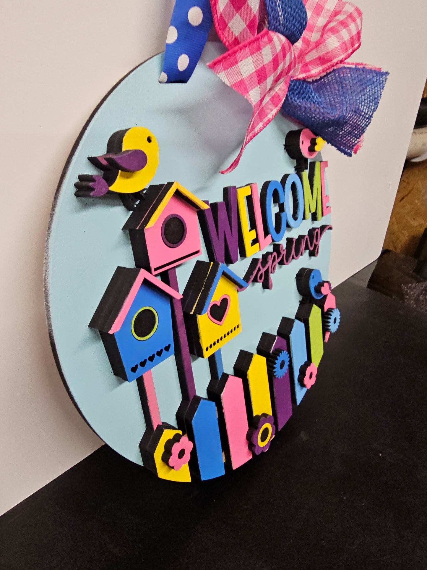 Welcome spring bird house 10 inch sign