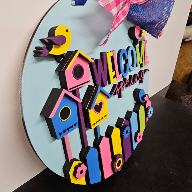 Welcome spring bird house 10 inch sign