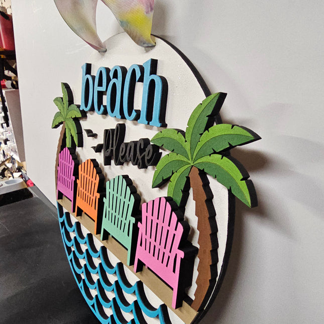 Beach Please Round Door Hanger sign - (4 Sizes)