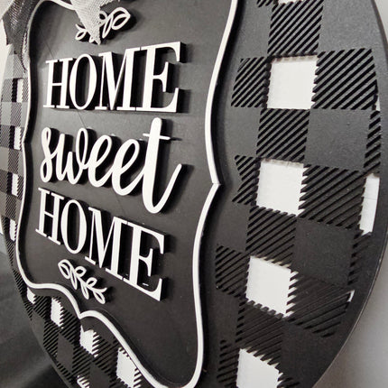 Home Sweet Home 18in black and white plaud sign