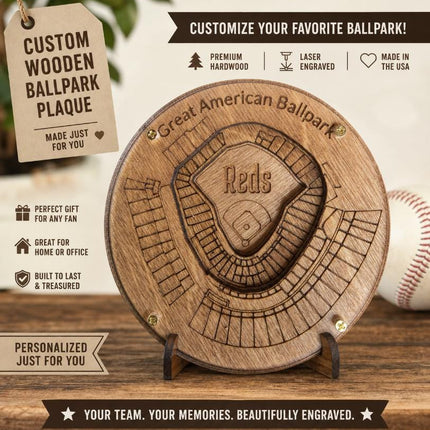 Cincinnati Reds American Ballpark Coasters | Laser Engraved Wood Stadium Set