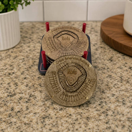 Cincinnati Reds American Ballpark Coasters | Laser Engraved Wood Stadium Set