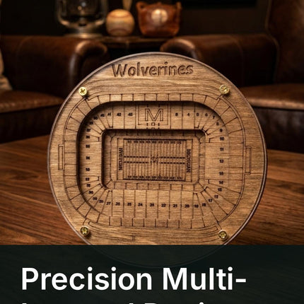 Michigan Wolverines Stadium Coasters, Layered Birch Wood, Engraved Acrylic Top, Goalpost Holder