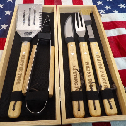 Grill Master BBQ Tool Set – Custom Engraved Wooden Box
